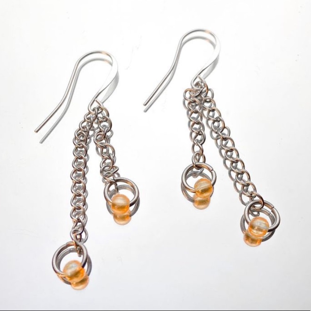 HANDMADE layered earring with orange bead🧡